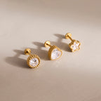 18K GoldLucky Charms Star Heart Flat Back Stud Nap Earrings Set