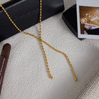 18K Gold Gala Beaded Y Shape Lariat Chain Necklace
