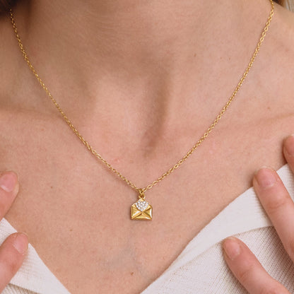 18K Gold Written in Love Bling Heart Pendant Dainty Necklace