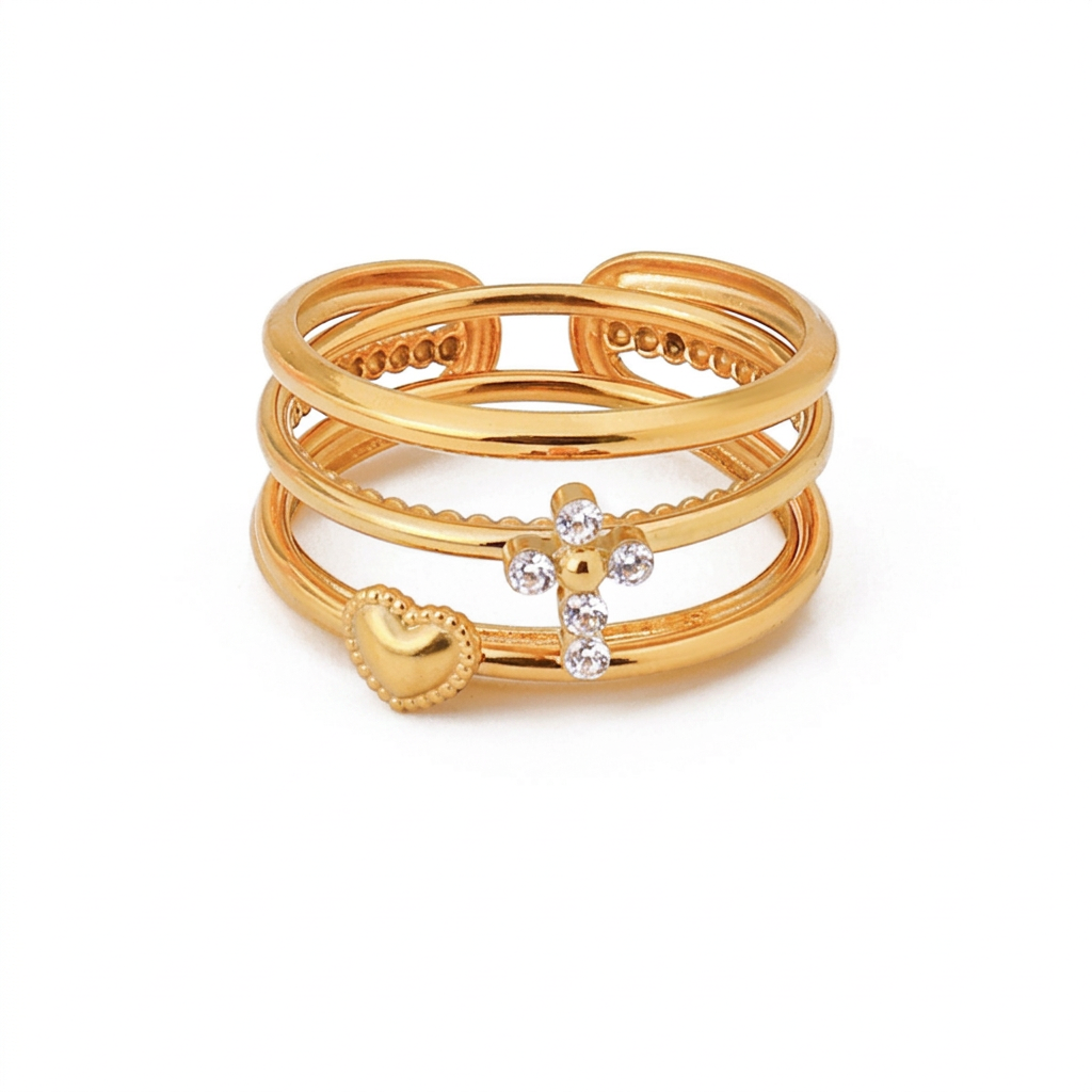 18K Gold Goddess Glow Four Leaf Clover Stacking Rings Set