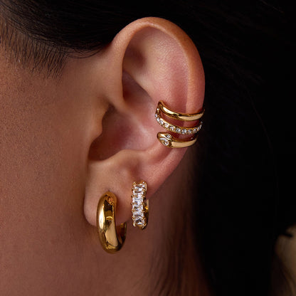 18K Gold Glory Bling Huggie Earrings Ear Cuff Set