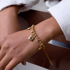 18K Gold Secret Lover Heart Lock and Key Charm Chunky Chain Bracelet