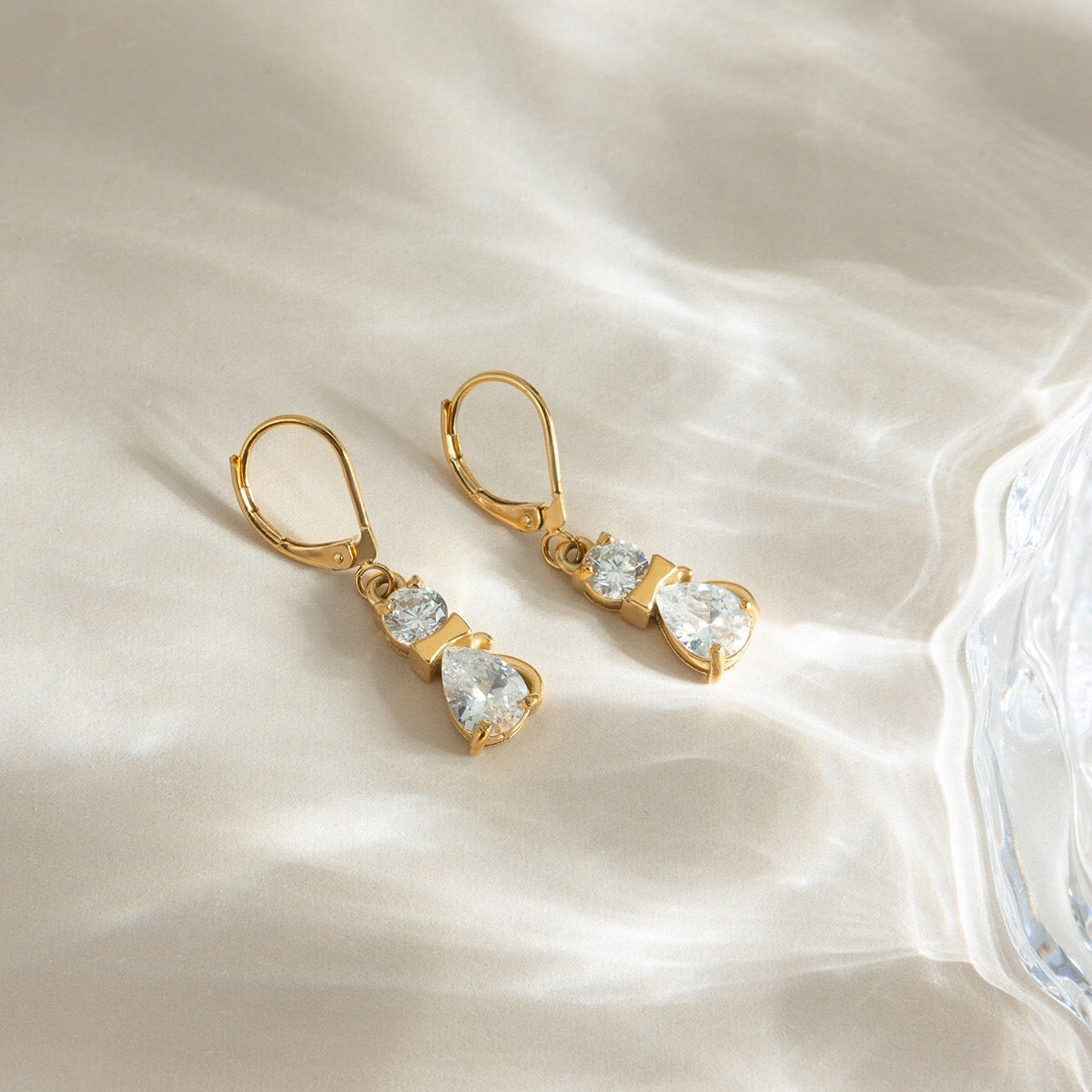 18K Gold Gala Sparkle Drop Dangle Earrings Ear Cuff Stack