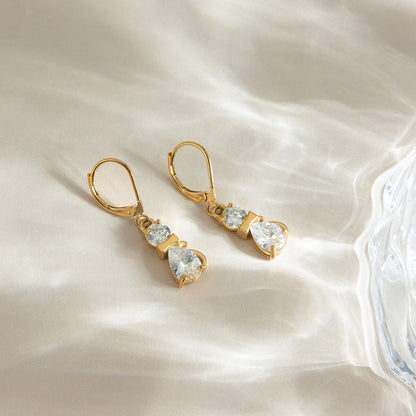 18K Gold Gala Sparkle Drop Dangle Earrings Ear Cuff Stack