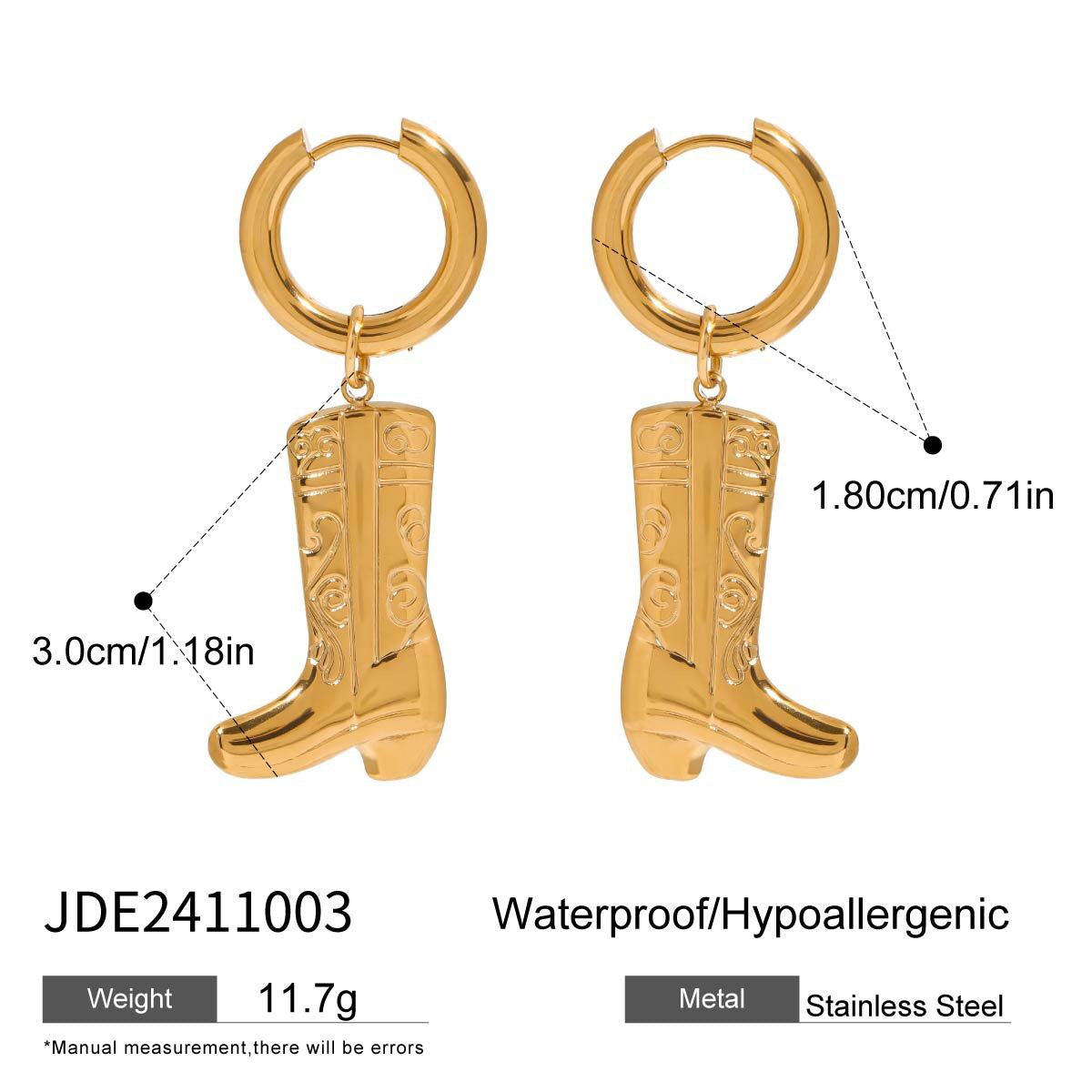 18K Gold Cowboy Boots Huggie Earrings With Charm