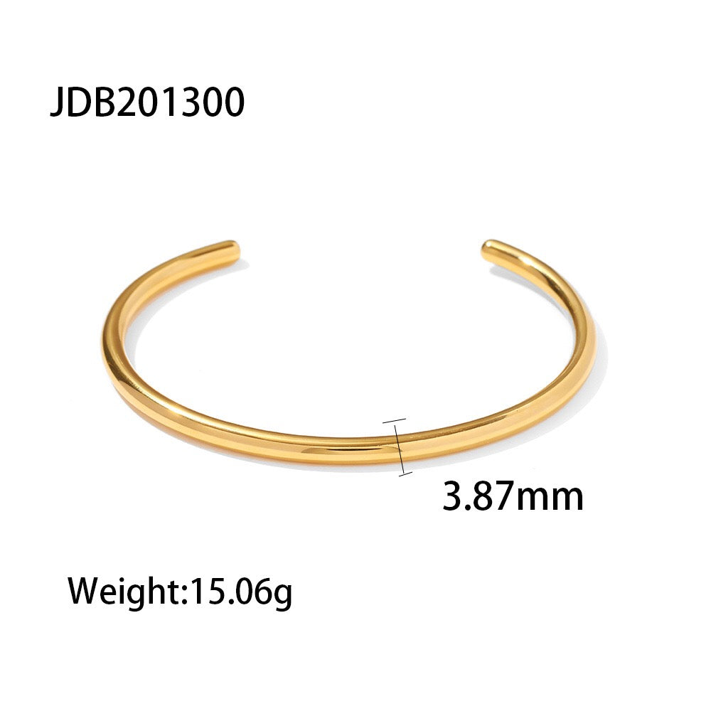 18K Gold Power Play Ribbed Cuff Bangle Paperclip Chain Bracelets Stack