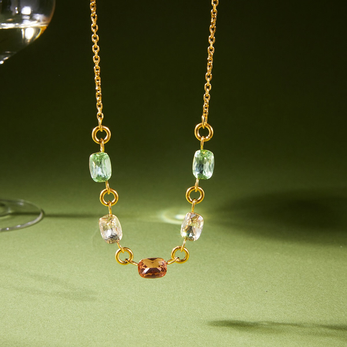 18K Gold Summer Spritz Color Gem Statement Chain Necklace