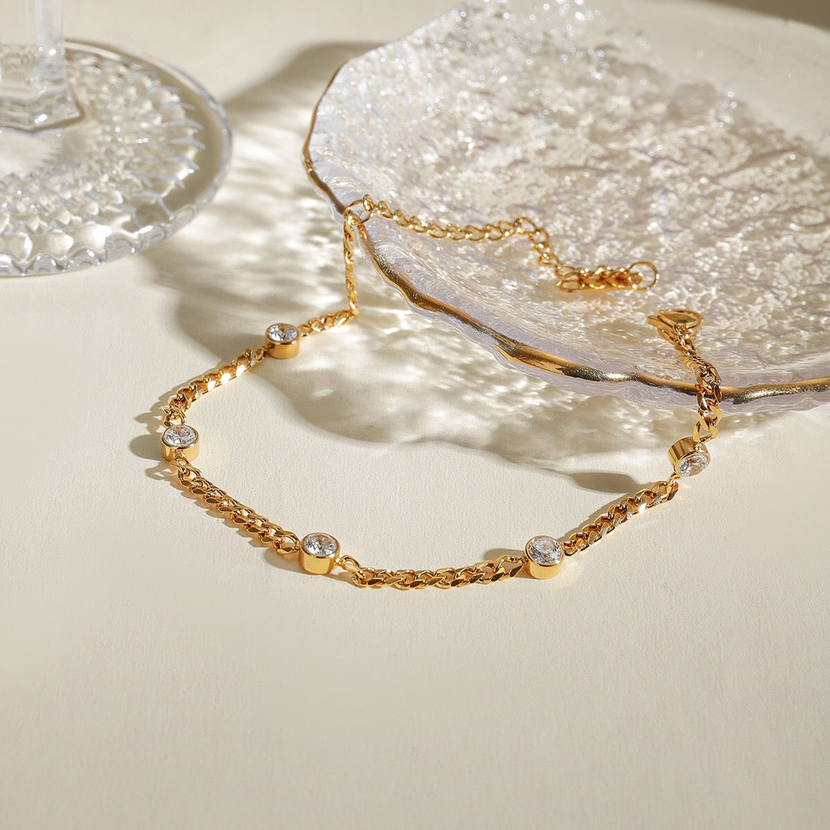 18K Gold Self Made Bezel Cuban Link Dainty Chain Bracelet