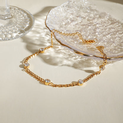 18K Gold Self Made Bezel Cuban Link Dainty Chain Bracelet