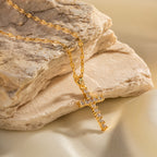 18K Gold Bling Cross CZ Pendant Necklace