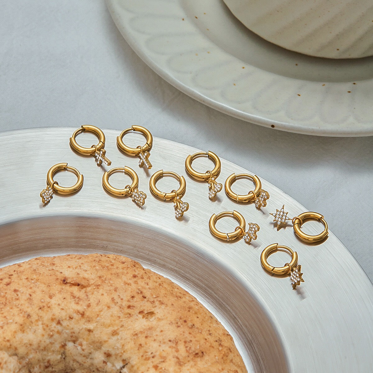 18K Gold Little Wonders Small Hoop Dangle Cartilage Huggie Earrings with Charm