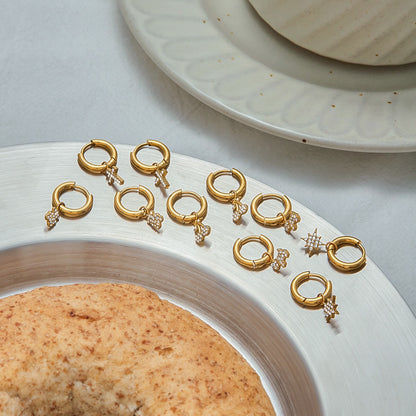 18K Gold Little Wonders Small Hoop Dangle Cartilage Huggie Earrings with Charm