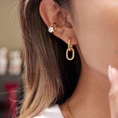 18K Gold Dazzle Huggie Dangle Earrings CZ Ear Cuffs Stack