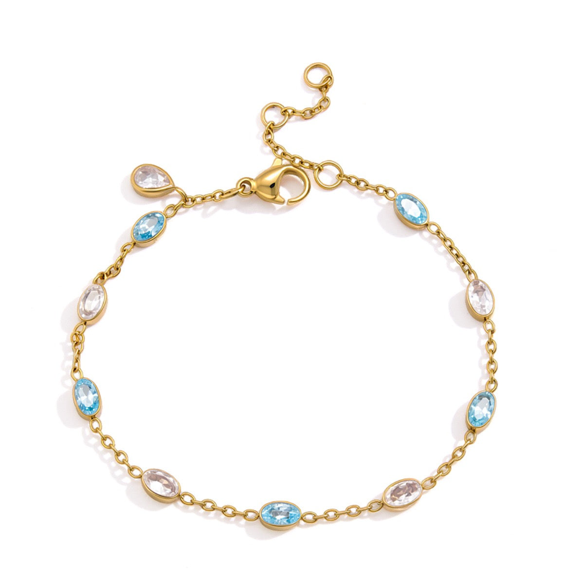 18K Gold Blue Lagoon Dainty Chain Bracelet Stacks