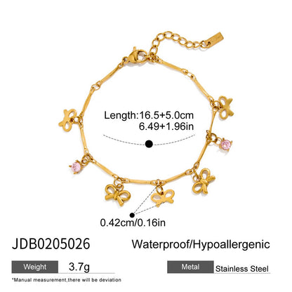 18K Gold Flirt Flower Bow Heart Charm Chain Bracelet Stack