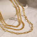 18K Gold Paperclip Chain Cuban Link Layered Necklace Set