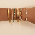 18K Gold Legacy Tennis Paper Clip Chain Emerald Eternity Bangle Bracelet Stack