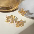 18K Gold Bejeweled Coquette Bow Stud Earrings