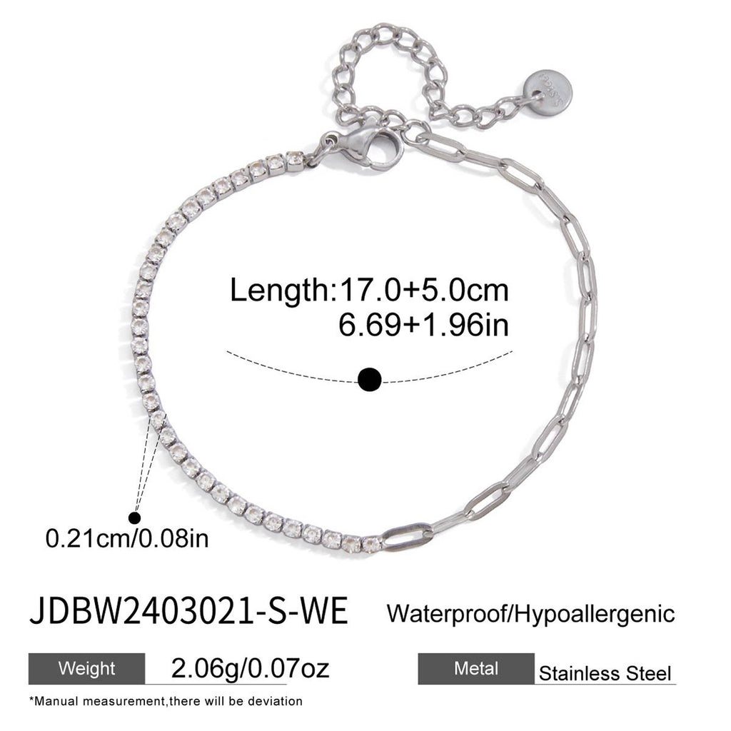 18K Gold and Silver Subtle Spark Paperclip Dainty Tennis Chain Bracelet
