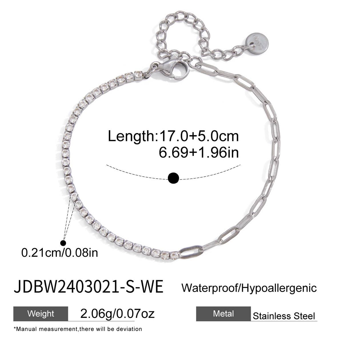 18K Gold and Silver Subtle Spark Paperclip Dainty Tennis Chain Bracelet