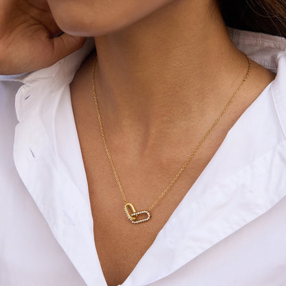 18K Gold Linked Desire Dainty Pendant CZ Necklace
