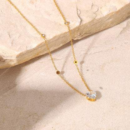 18K Gold Dainty Starry Heart CZ Pendant Necklace