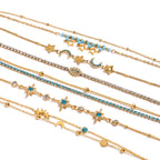 18K Gold Blue Winter Wonderland Moon and Stars Tennis Bracelet Stack