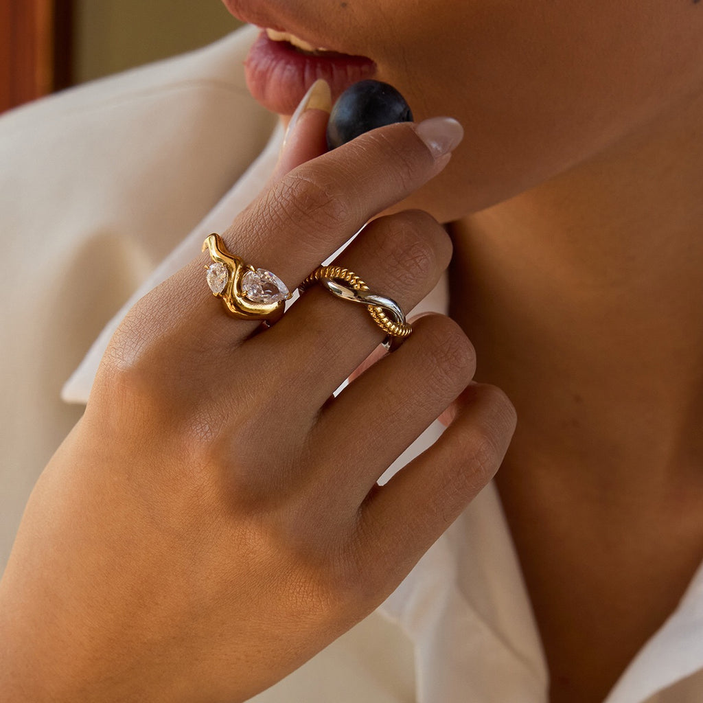 18K Gold Allure Abstract Geometric CZ Cocktail Ring