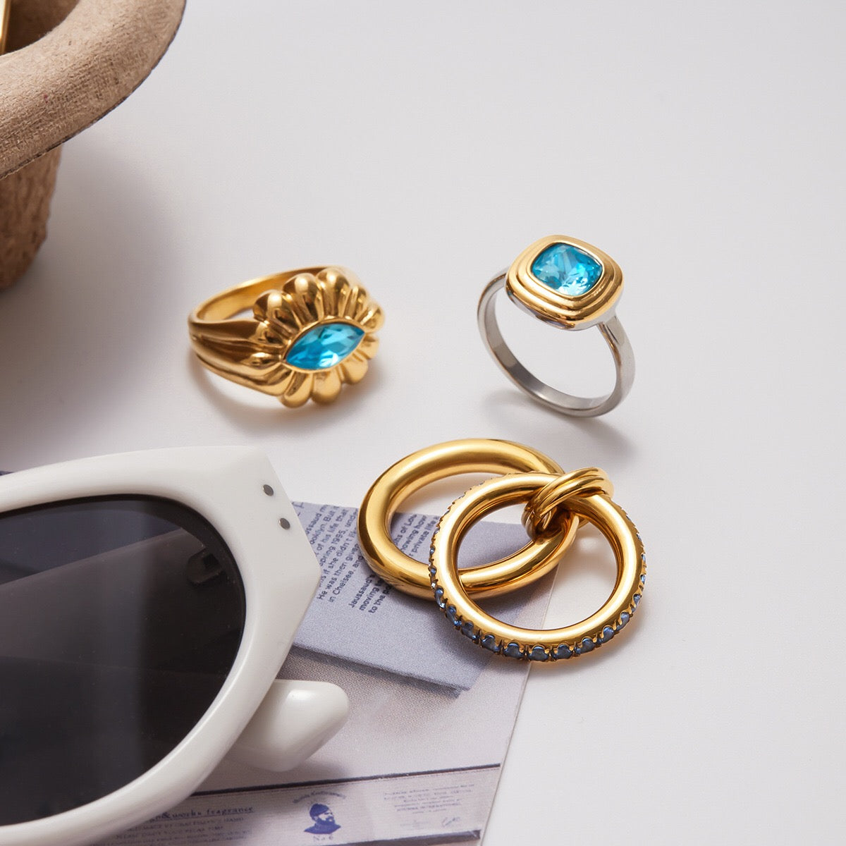 18K Gold Blue Reverie Statement Cocktail Stacking Ring