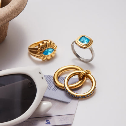 18K Gold Blue Reverie Statement Cocktail Stacking Ring