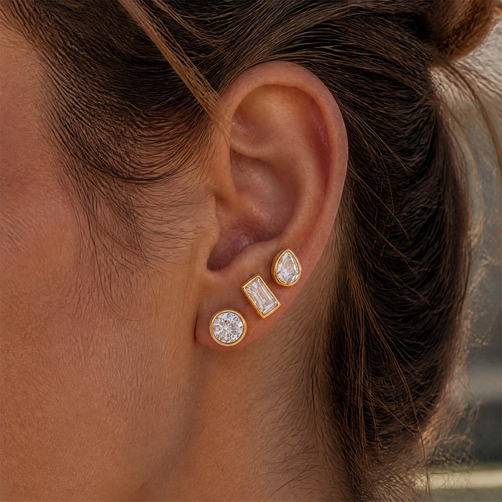 18K Gold Everyday Icons Flat Back Stud Nap Earrings Set