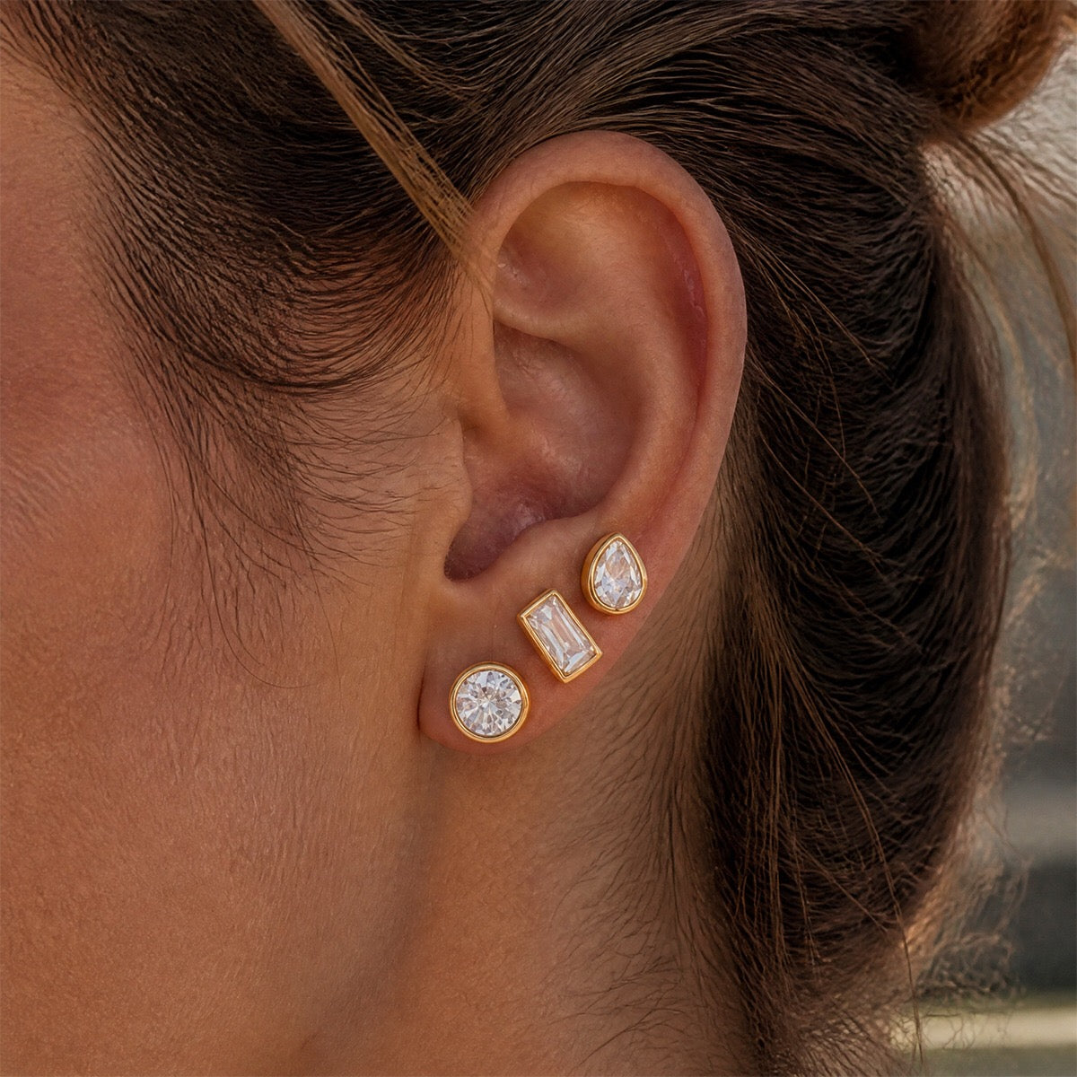 18K Gold Everyday Icons Flat Back Stud Nap Earrings Set