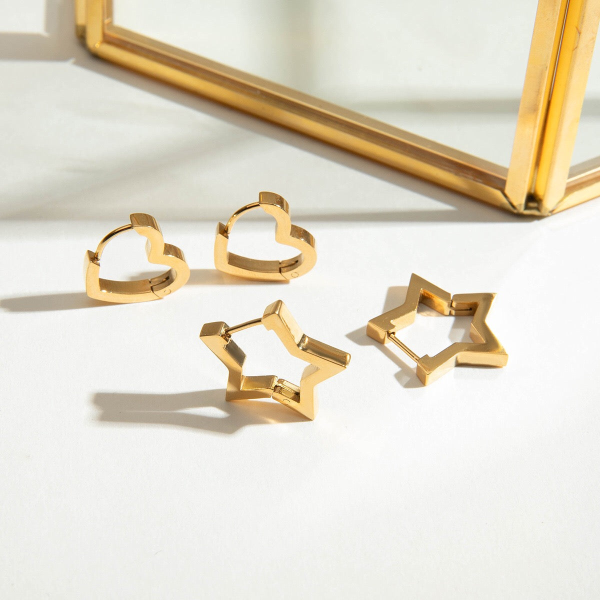 18K Gold Sweetheart Star Heart Small Hoop Huggie Earrings