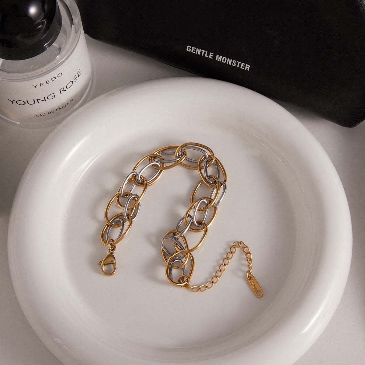 18K Gold and Silver Two Tone Power Pairing Watch Band Bracelet Stack