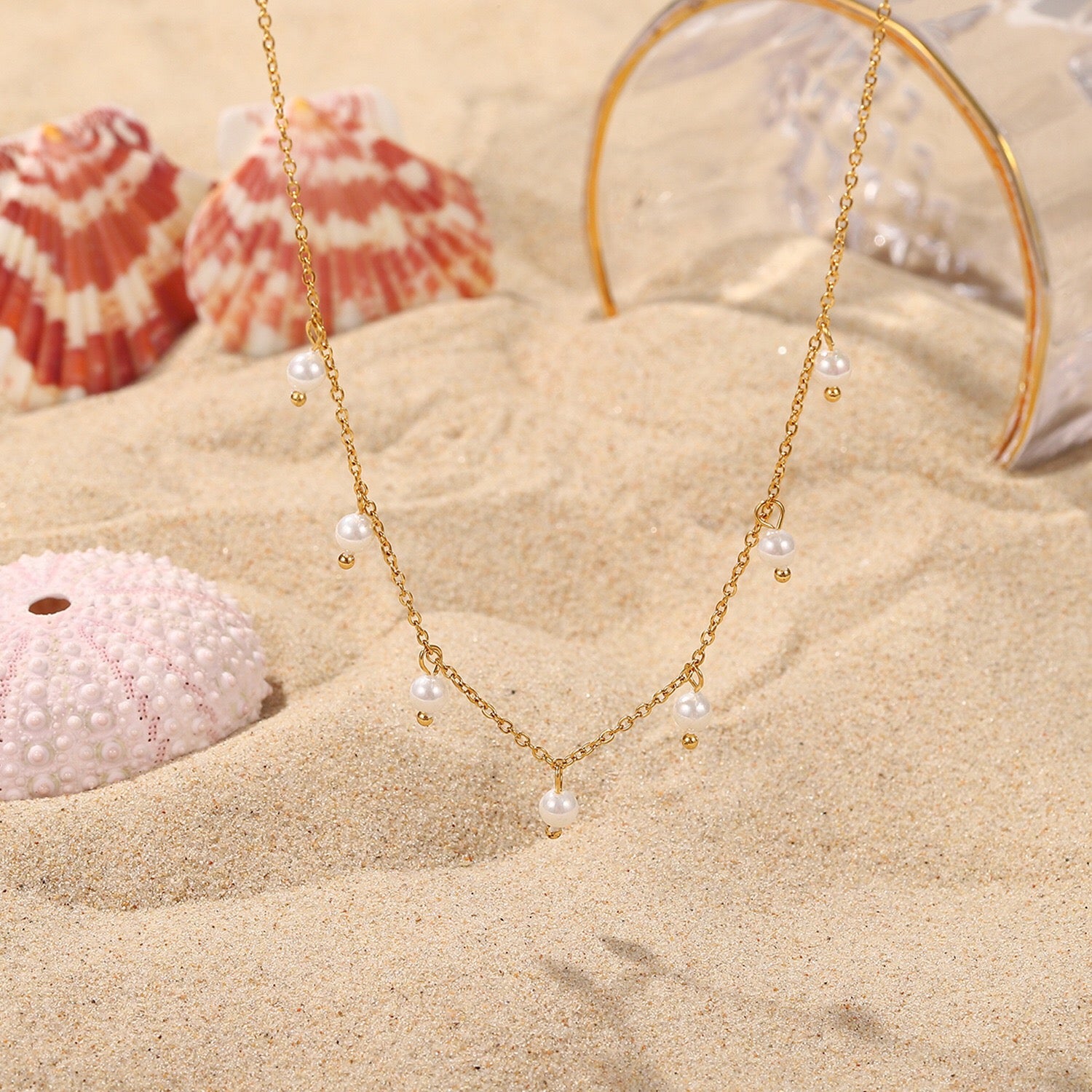18K Gold Dainty Floating Pearl Chain Necklace