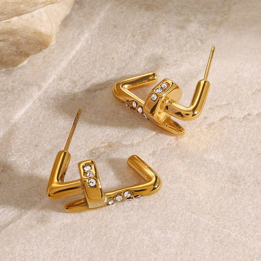 18K Gold Chic Triangle Nail Statement Earrings