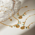 18K Gold Blue Beads Ocean Shell Beach Trip Charm Bracelet