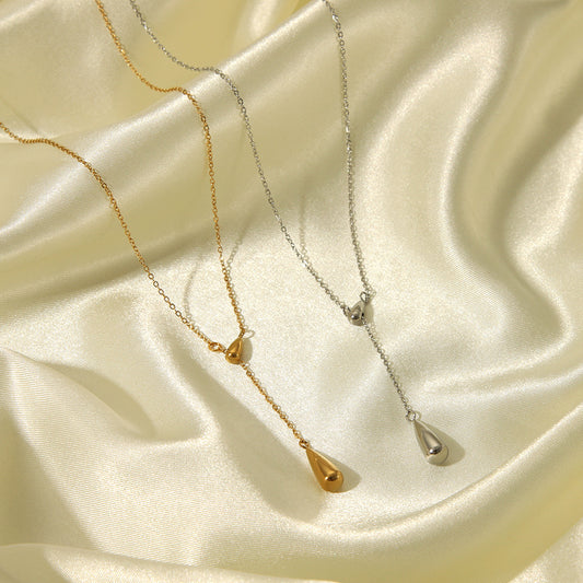 18K Gold Minimalist Raindrop Dainty Lariat Necklace