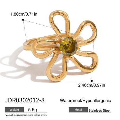 18K Gold Bejeweled Flower Statement Ring