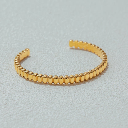 18K Gold Power Play Ribbed Cuff Bangle Paperclip Chain Bracelets Stack