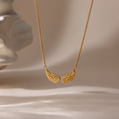 18K Gold Heaven Sent Angel Wing Pendant Star Dainty Chain Layered Necklace Set