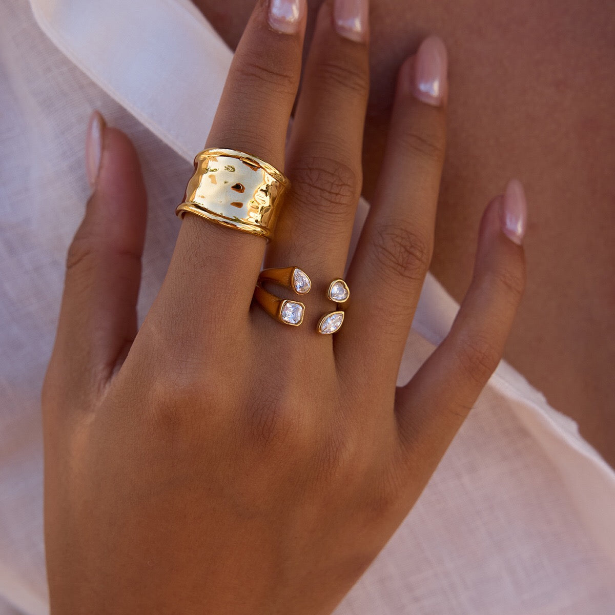 18K Gold Radiant Embrace CZ Statement Cuff Ring