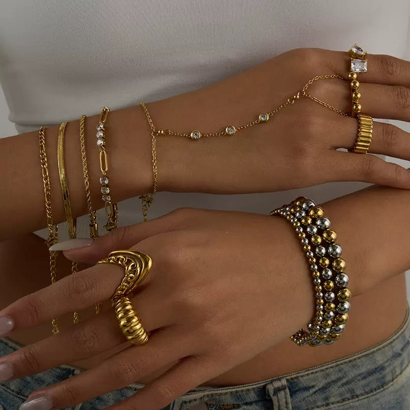 18K Gold and Silver Two Tone Essential Beaded Bracelet