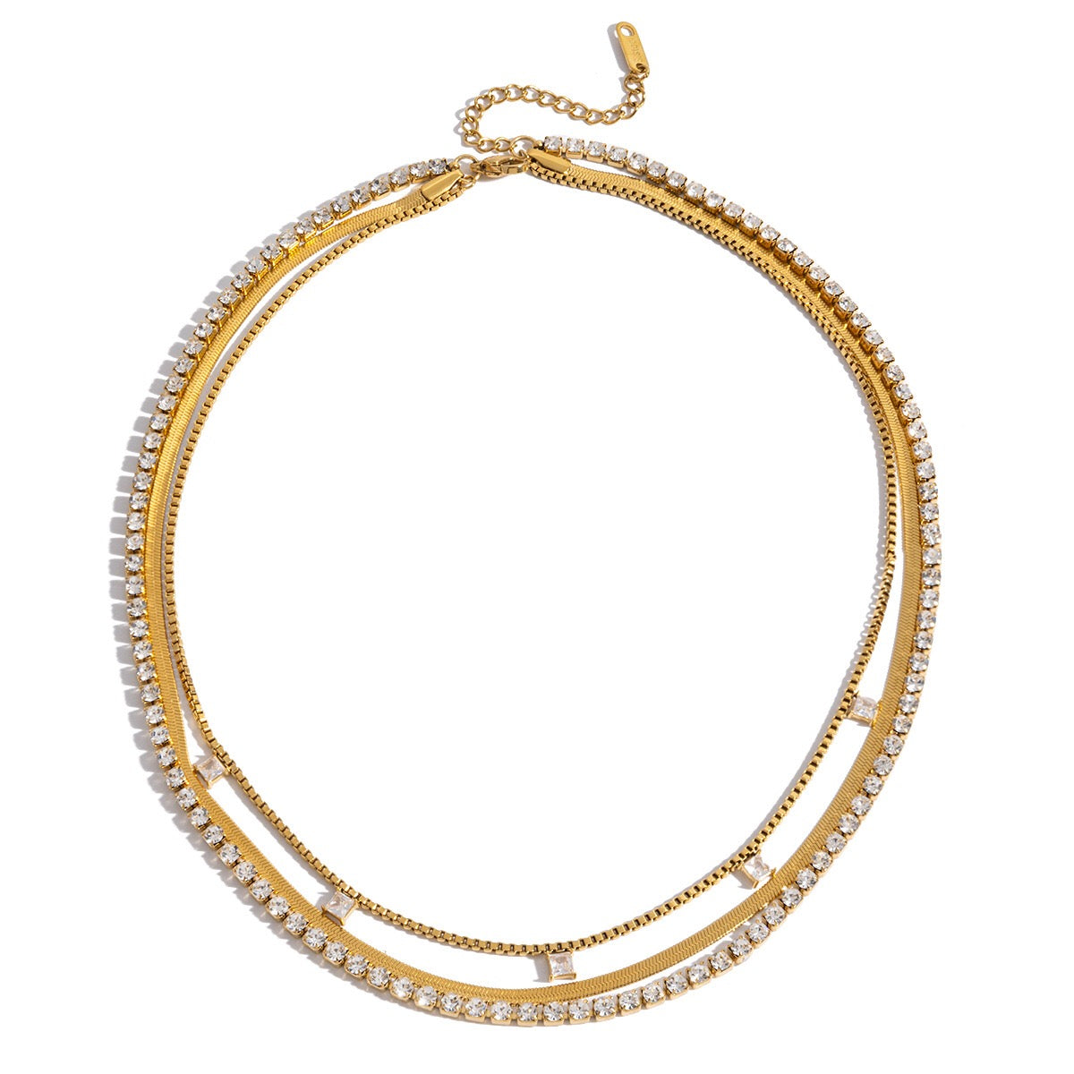 18K Gold Lavish Tennis Herringbone Snake Chain Dainty Layered Necklace Set