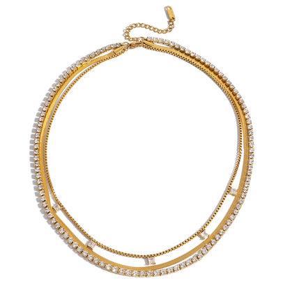 18K Gold Lavish Tennis Herringbone Snake Chain Dainty Layered Necklace Set