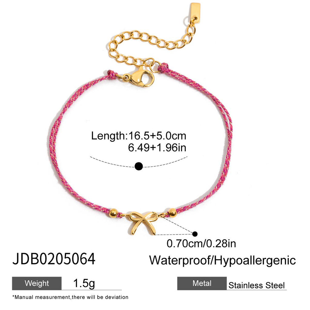 18K Gold Waterproof Dainty Coquette Bow Hand Chain Bracelet