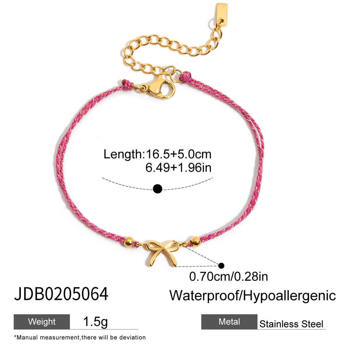 18K Gold Waterproof Dainty Coquette Bow Hand Chain Bracelet