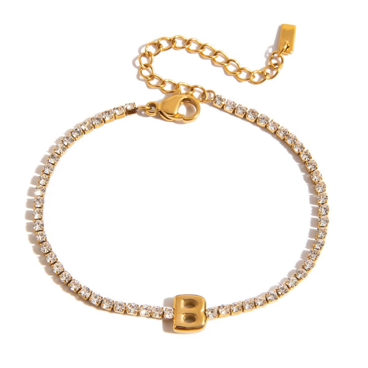18K Gold Glam Bubble Letter Initial Tennis Bracelet