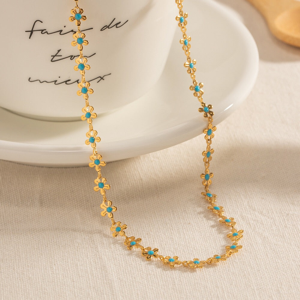 18K Gold Flower Blossom Chain Bracelet