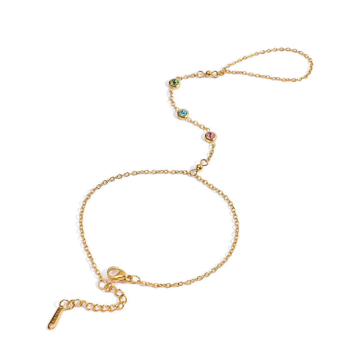 18K Gold Waterproof Color Gem Hand Chain Bracelet
